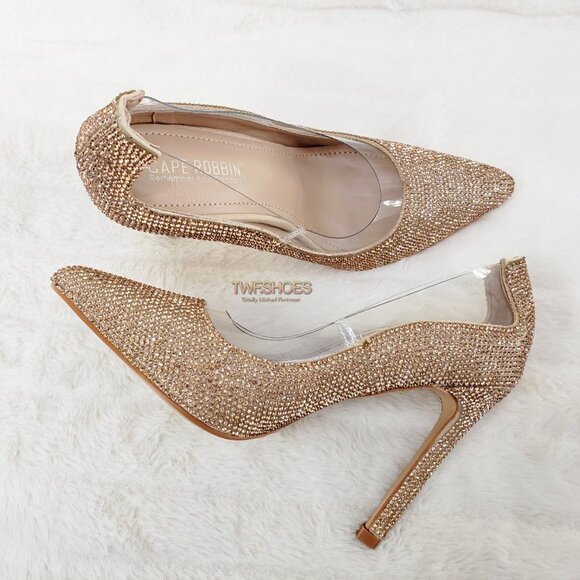 Size 7.5 Rose Gold Rhinestone High Heel Illusion Pumps NEW - Picture 13 of 16